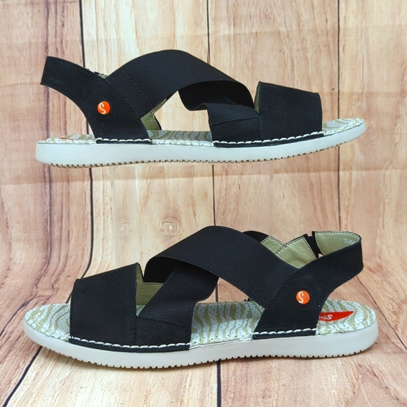 SOFTINO Tin Sandals Black Cross Strap Nubuck Comfort EU 38 - Picture 6 of 11